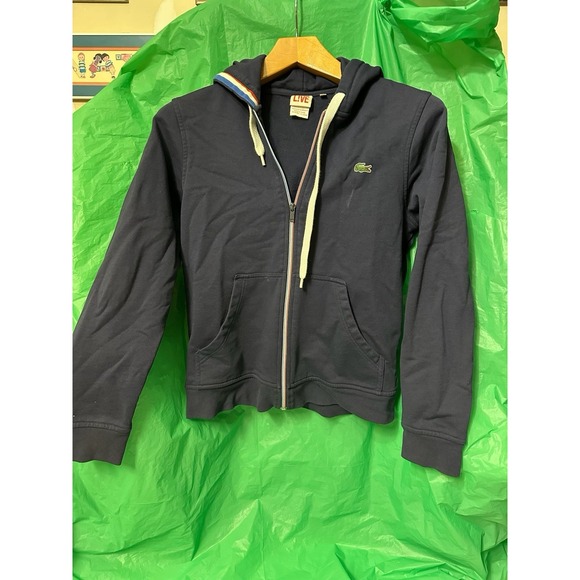 Lacoste Other - Lacoste LIVE Navy Full Zip Hoodie Crocodile Logo Drawstring Size 4